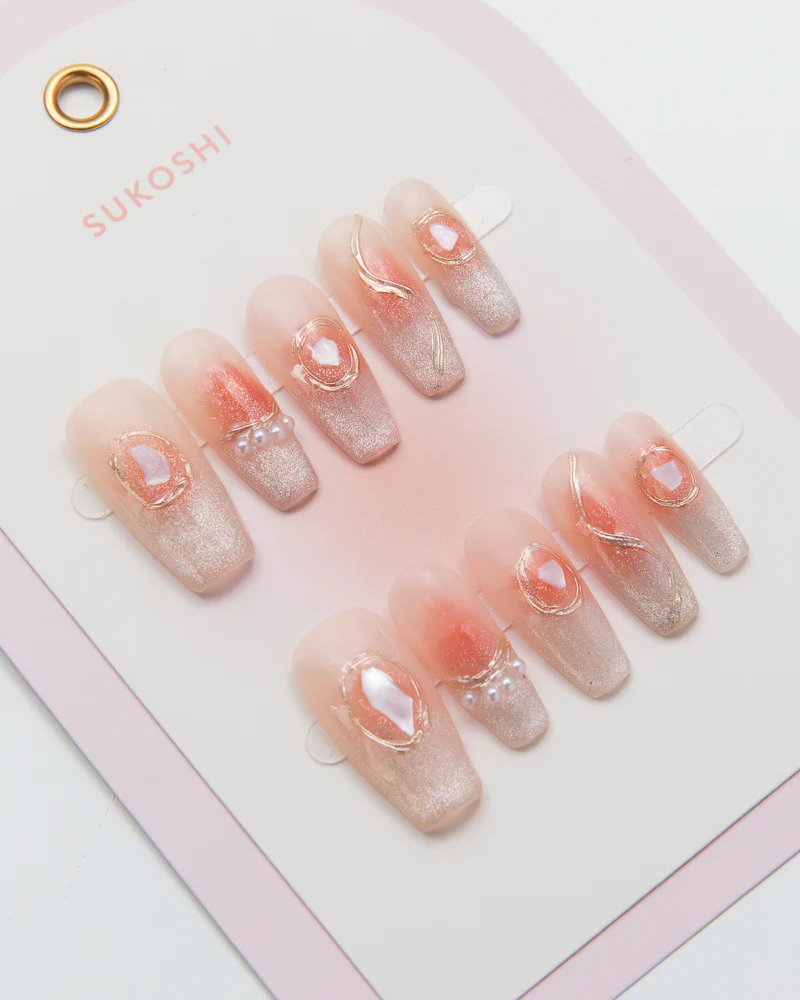SUKOSHI Handmade Press-On Nails Peach Shimmer