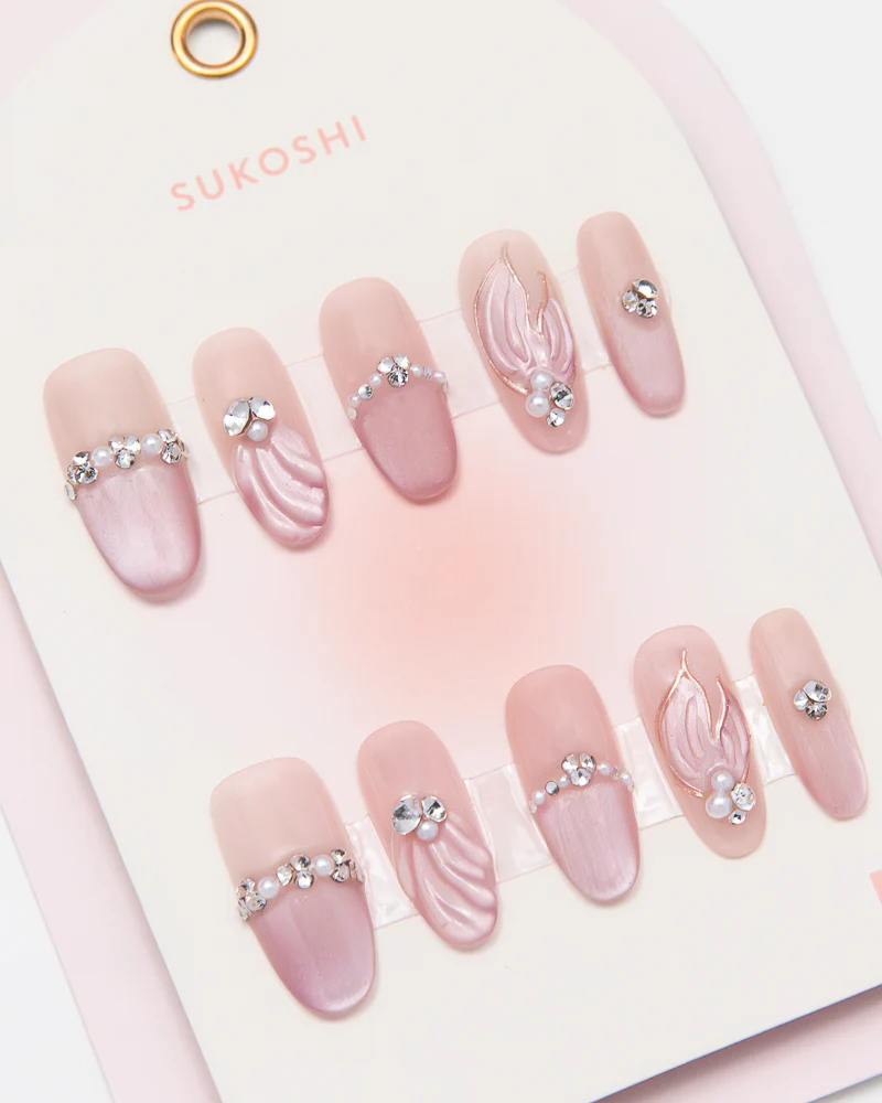 SUKOSHI Handmade Press-On Nails Pink Dewdrop