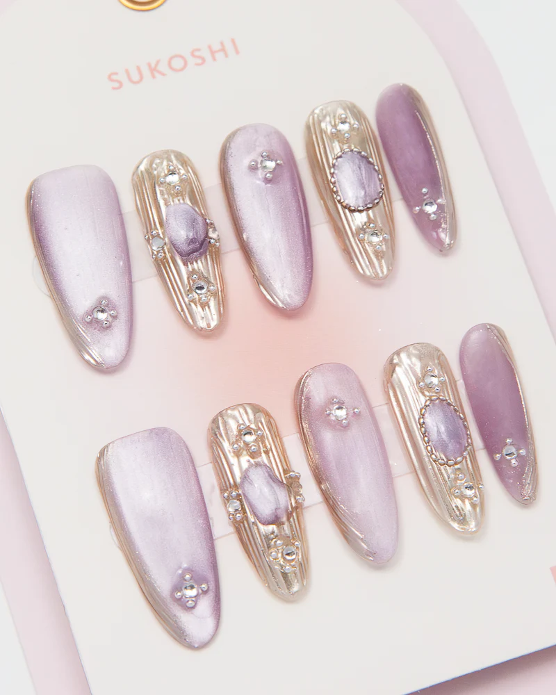 SUKOSHI Handmade Press-On Nails Silver Amethyst