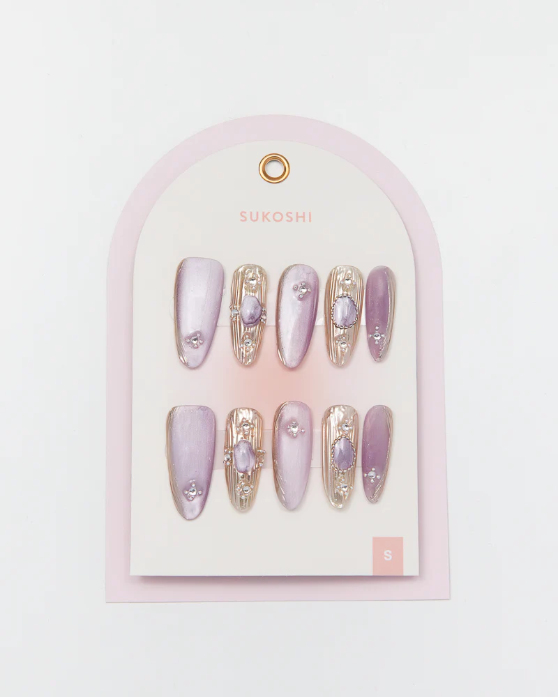 SUKOSHI Handmade Press-On Nails Silver Amethyst - Image 2