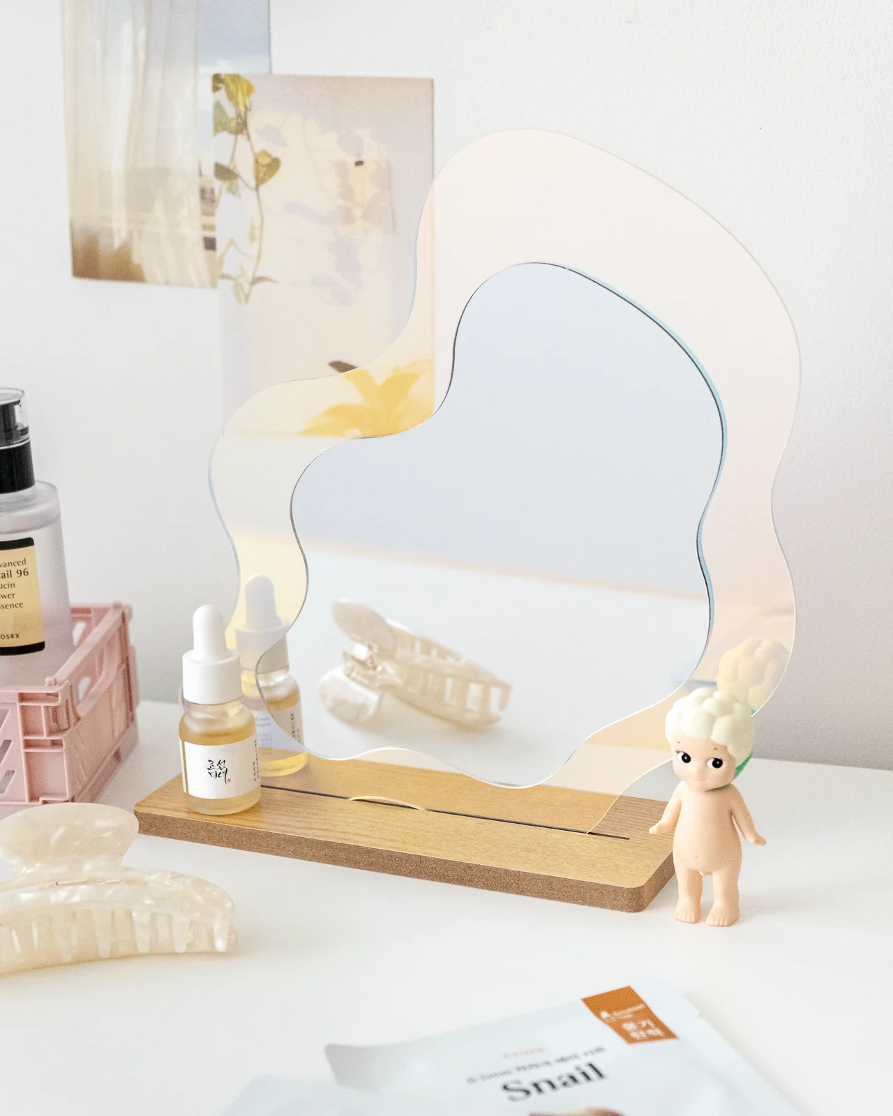 Wavy Pond Mirror with Wood Stand